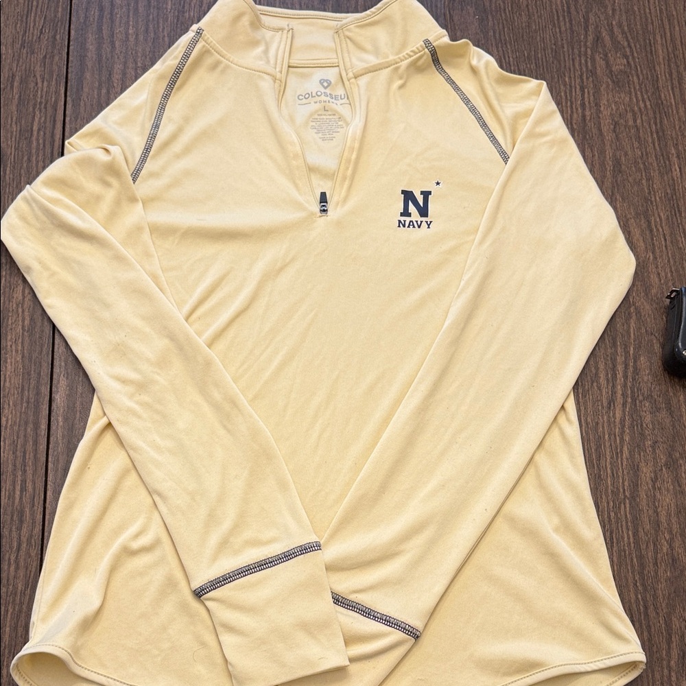 Navy N Embroidered 1/4 Zip Pullover - Pale Yellow